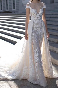 Cap Sleeves Mermaid Lace Wedding Dresses Bridal Gowns 3030062