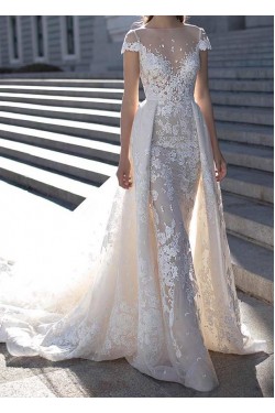 Cap Sleeves Mermaid Lace Wedding Dresses Bridal Gowns 3030062