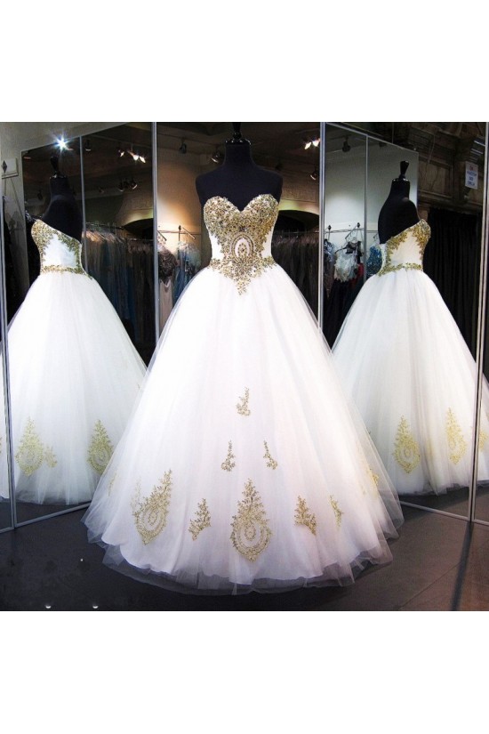 Ball Gown Sweetheart Gold Lace Appliques Wedding Dresses Bridal Gowns 3030065