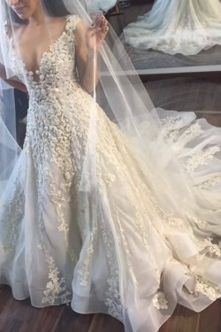 Sexy Lace V-Neck Wedding Dresses Bridal Gowns 3030072