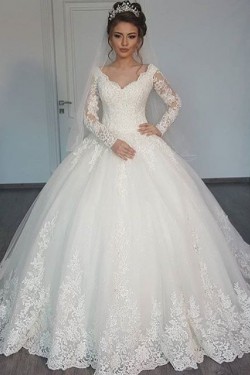 Ball Gown Long Sleeves Lace Wedding Dresses Bridal Gowns 3030073