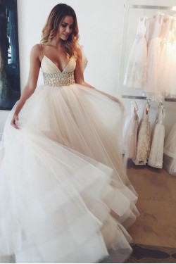 Spaghetti Straps Tulle Wedding Dresses Bridal Gowns 3030075
