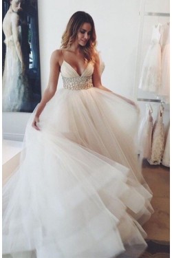 Spaghetti Straps Tulle Wedding Dresses Bridal Gowns 3030075