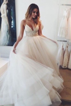 Spaghetti Straps Tulle Wedding Dresses Bridal Gowns 3030075