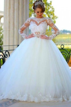 Ball Gown Long Sleeves Lace Wedding Dresses Bridal Gowns 3030080