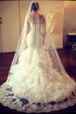 Long Sleeves Mermaid Lace Wedding Dresses Bridal Gowns 3030081