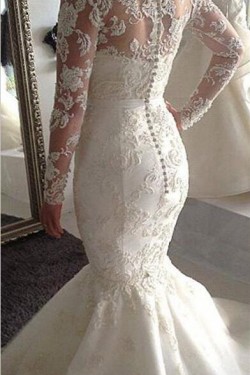 Long Sleeves Mermaid Lace Wedding Dresses Bridal Gowns 3030083
