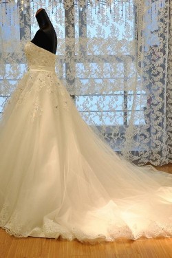 A-Line Sweetheart Crystal Lace Wedding Dresses Bridal Gowns 3030084