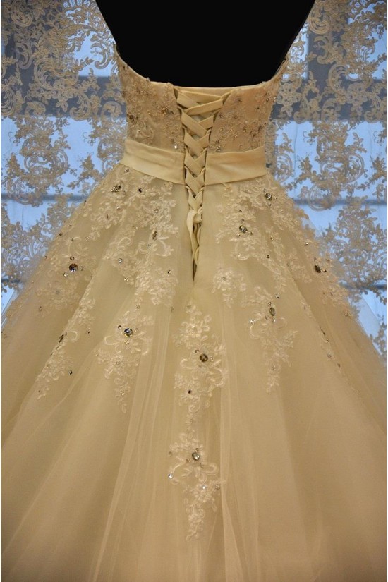 A-Line Sweetheart Crystal Lace Wedding Dresses Bridal Gowns 3030084