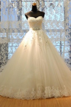 A-Line Sweetheart Crystal Lace Wedding Dresses Bridal Gowns 3030084