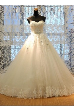 A-Line Sweetheart Crystal Lace Wedding Dresses Bridal Gowns 3030084