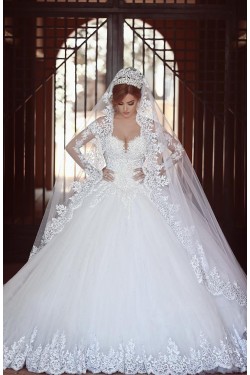 Long Sleeves Lace Tulle Ball Gown Wedding Dresses Bridal Gowns 3030085