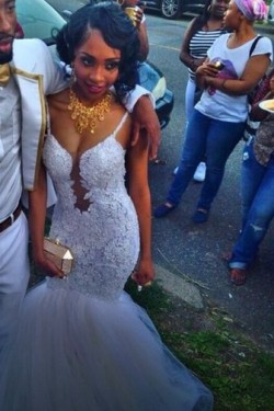 Backless Lace Mermaid Spaghetti Straps Wedding Dresses Bridal Gowns 3030086