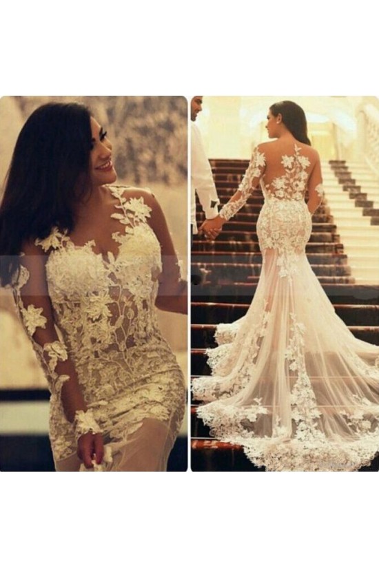 Long Sleeves Lace Sheer Mermaid Wedding Dresses Bridal Gowns 3030087 Long Sleeves Lace Sheer Mermaid Wedding Dresses Bridal Gowns 3030087
