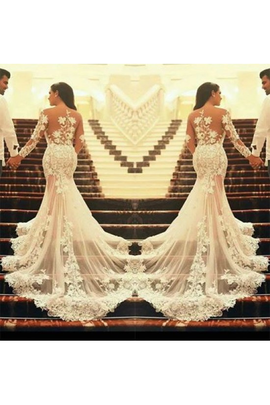 Long Sleeves Lace Sheer Mermaid Wedding Dresses Bridal Gowns 3030087 Long Sleeves Lace Sheer Mermaid Wedding Dresses Bridal Gowns 3030087