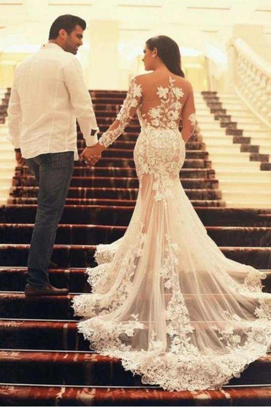 Long Sleeves Lace Sheer Mermaid Wedding Dresses Bridal Gowns 3030087 Long Sleeves Lace Sheer Mermaid Wedding Dresses Bridal Gowns 3030087