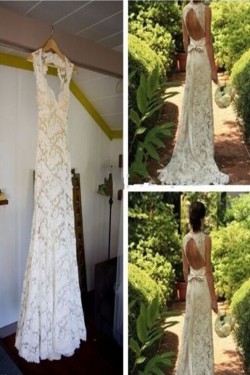 Sheath Open Back Lace Sleeveless Wedding Dresses Bridal Gowns 3030090