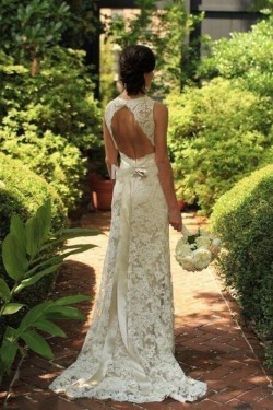Sheath Open Back Lace Sleeveless Wedding Dresses Bridal Gowns 3030090
