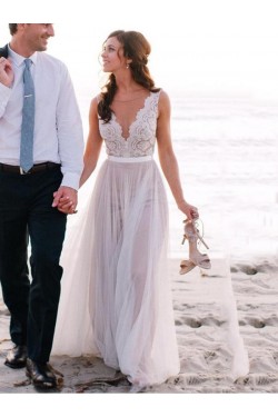 Lace Tulle Illusion Neckline Wedding Dresses Bridal Gowns 3030091