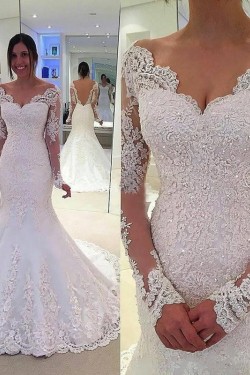Lace Long Sleeves Mermaid Backless Wedding Dresses Bridal Gowns 3030093
