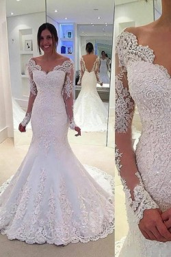 Lace Long Sleeves Mermaid Backless Wedding Dresses Bridal Gowns 3030093