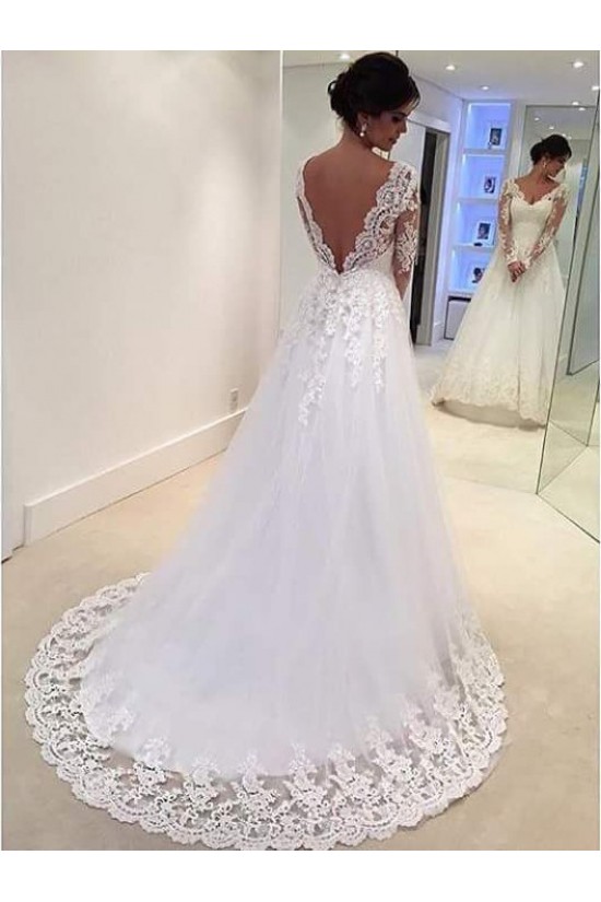 A-Line Long Sleeves Lace V-Neck Wedding Dresses Bridal Gowns 3030095 A-Line Long Sleeves Lace V-Neck Wedding Dresses Bridal Gowns 3030095