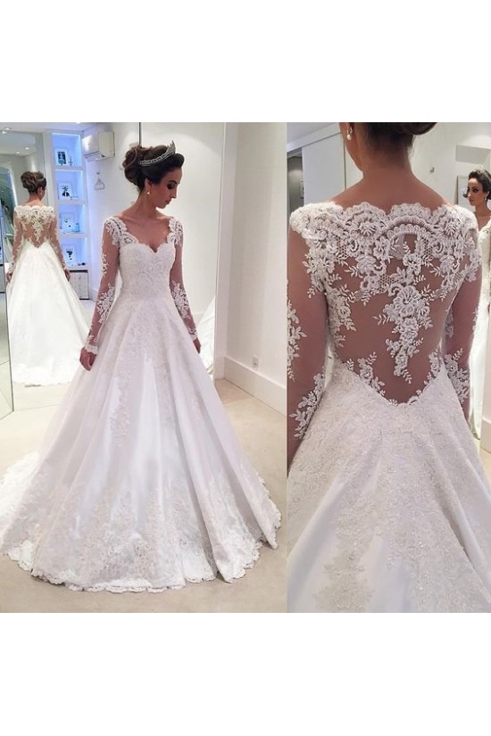 A-Line Long Sleeves Lace V-Neck Wedding Dresses Bridal Gowns 3030096 A-Line Long Sleeves Lace V-Neck Wedding Dresses Bridal Gowns 3030096