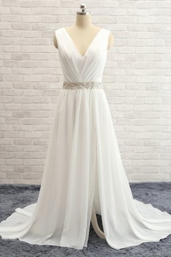 Sheath Chiffon Lace V-Neck Wedding Dresses Bridal Gowns 3030101
