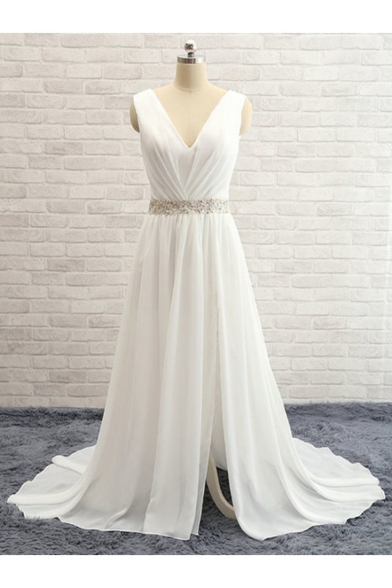 Sheath Chiffon Lace V-Neck Wedding Dresses Bridal Gowns 3030101