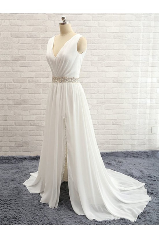 Sheath Chiffon Lace V-Neck Wedding Dresses Bridal Gowns 3030101