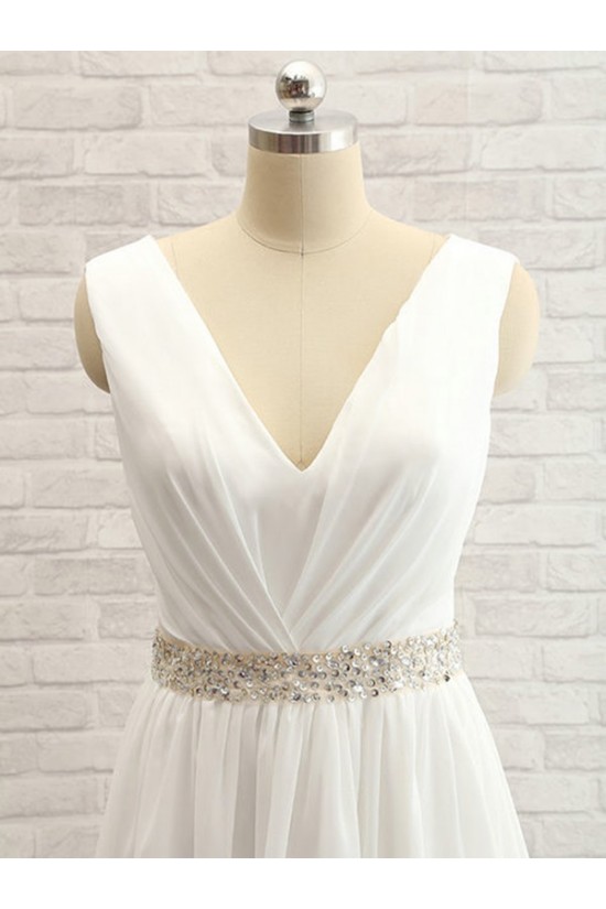 Sheath Chiffon Lace V-Neck Wedding Dresses Bridal Gowns 3030101