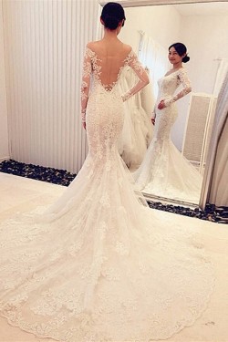 Mermaid Off-the-Shoulder Long Sleeves Lace Wedding Dresses Bridal Gowns 3030102