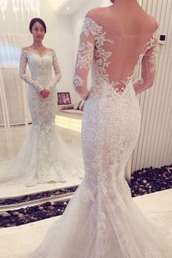 Mermaid Off-the-Shoulder Long Sleeves Lace Wedding Dresses Bridal Gowns 3030102