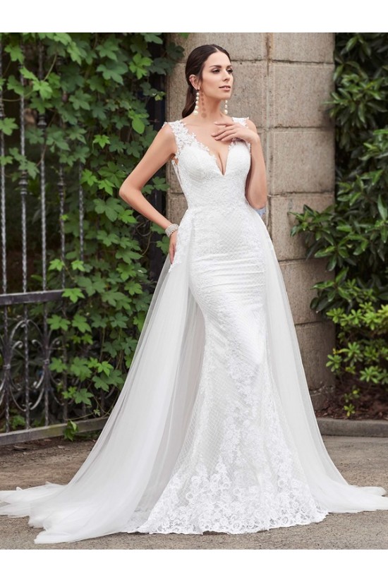 Mermaid Lace Tulle V-Neck Wedding Dresses Bridal Gowns 3030103