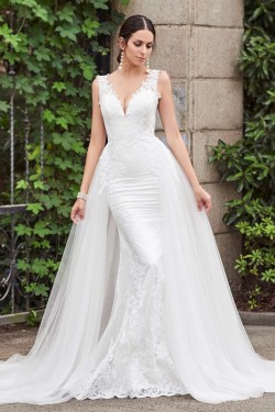 Mermaid Lace Tulle V-Neck Wedding Dresses Bridal Gowns 3030103