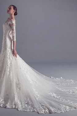 Mermaid 3/4 Length Sleeves Lace Wedding Dresses Bridal Gowns 3030104