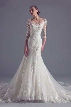 Mermaid 3/4 Length Sleeves Lace Wedding Dresses Bridal Gowns 3030104