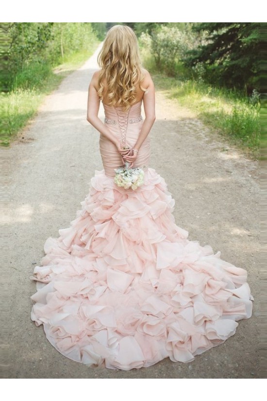 Mermaid Sweetheart Pink Beaded Waist Wedding Dresses Bridal Gowns 3030105