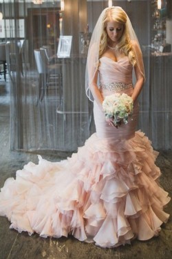 Mermaid Sweetheart Pink Beaded Waist Wedding Dresses Bridal Gowns 3030105