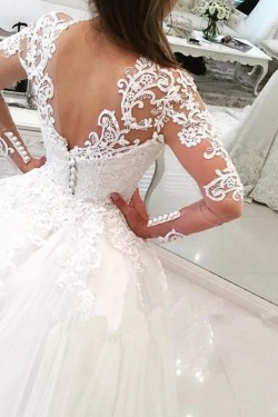 Long Sleeves V-Neck Lace Wedding Dresses Bridal Gowns 3030107
