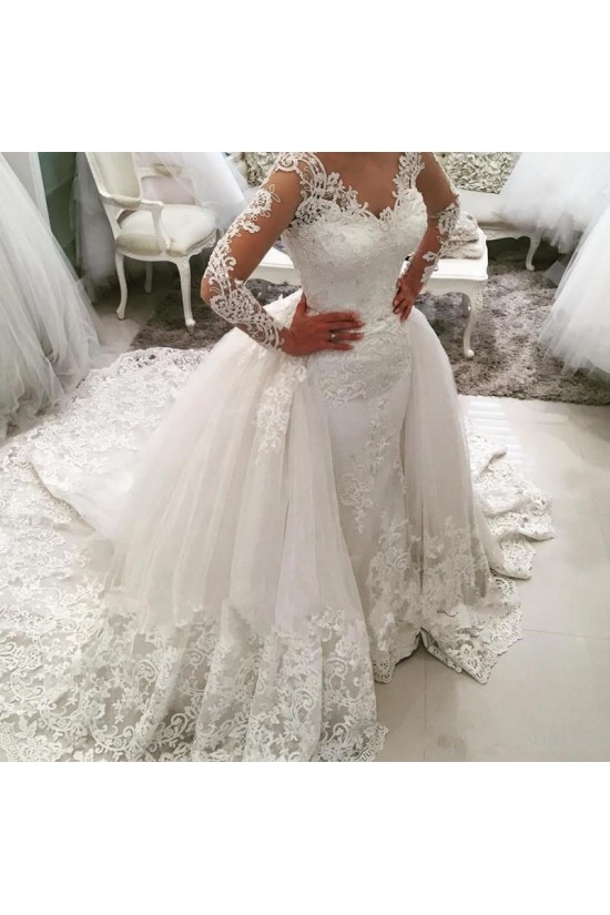 Long Sleeves V-Neck Lace Wedding Dresses Bridal Gowns 3030107