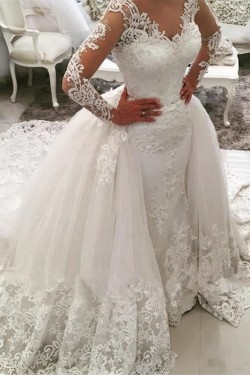 Long Sleeves V-Neck Lace Wedding Dresses Bridal Gowns 3030107
