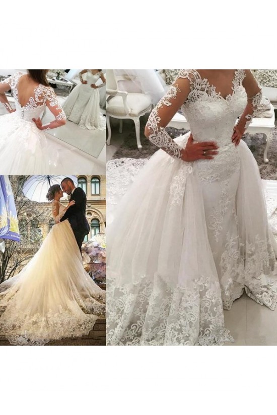 Long Sleeves V-Neck Lace Wedding Dresses Bridal Gowns 3030107