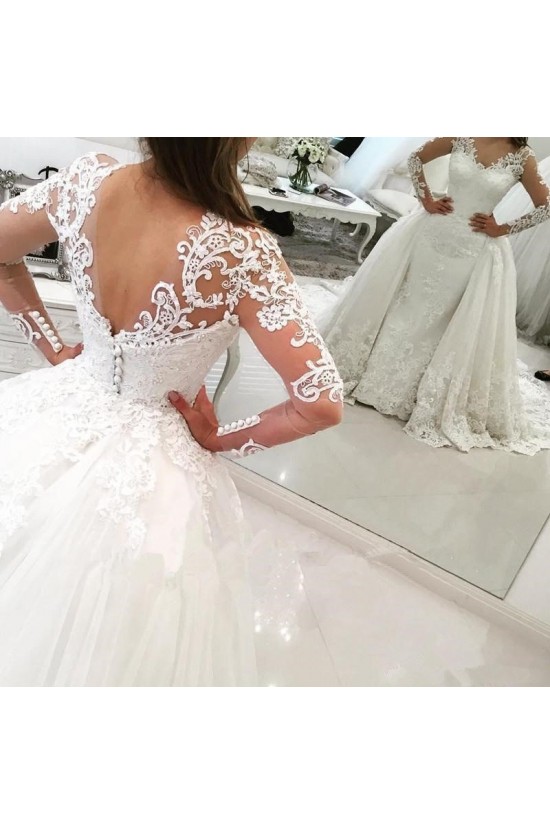 Long Sleeves V-Neck Lace Wedding Dresses Bridal Gowns 3030107