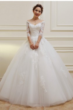 3/4 Length Sleeves V-Neck Lace Wedding Dresses Bridal Gowns 3030108