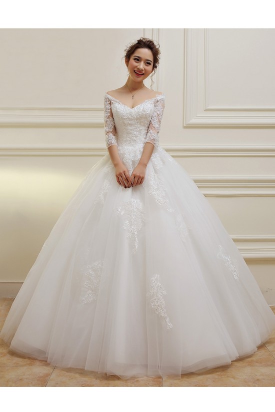 3/4 Length Sleeves V-Neck Lace Wedding Dresses Bridal Gowns 3030108
