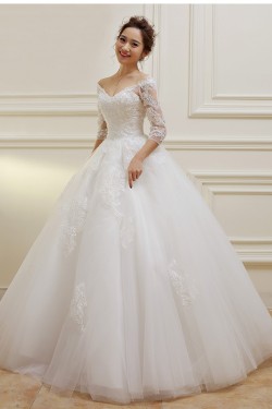 3/4 Length Sleeves V-Neck Lace Wedding Dresses Bridal Gowns 3030108