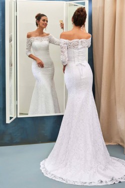 Mermaid 3/4 Length Sleeves Off-the-Shoulder Lace Wedding Dresses Bridal Gowns 3030111