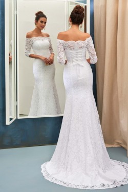 Mermaid 3/4 Length Sleeves Off-the-Shoulder Lace Wedding Dresses Bridal Gowns 3030111