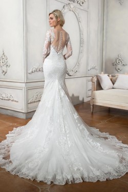 Long Sleeves Mermaid Illusion Neckline Lace Wedding Dresses Bridal Gowns 3030112